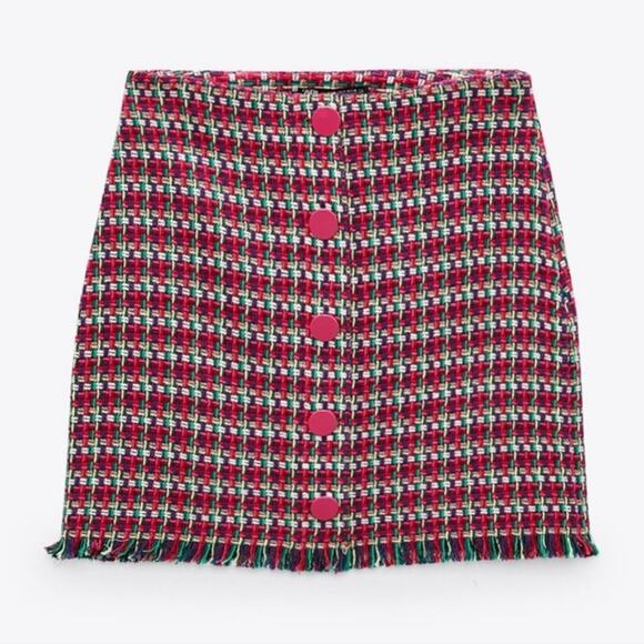 Zara Blogger Favorite NWT Tweed Textured Mini Skirt Size Medium Pink Y2K - Picture 1 of 11
